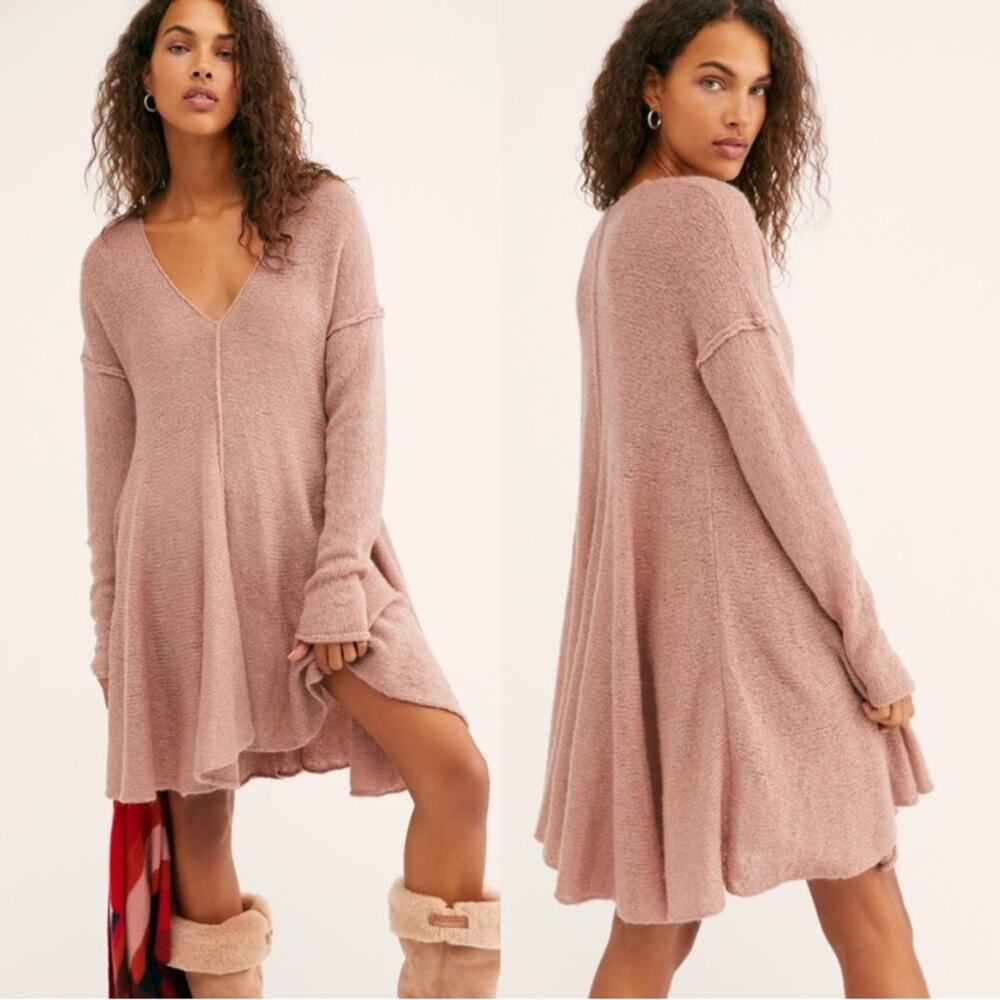 Free People Dancing in the Forest Sweater Dress in‎ blush pink alpaca blend wool